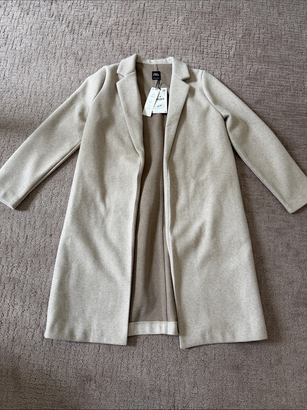 Zara Light Beige Long Single-Breasted Trench Coat